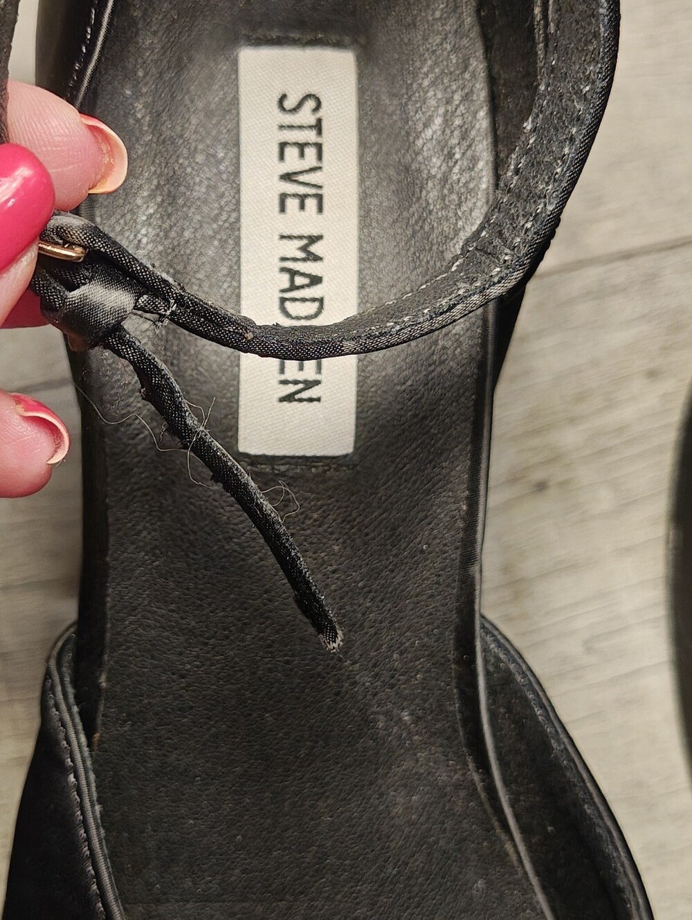 Steve Madden Charlize Black Satin Platform Chunky Block Heels. - Picture 11 of 12